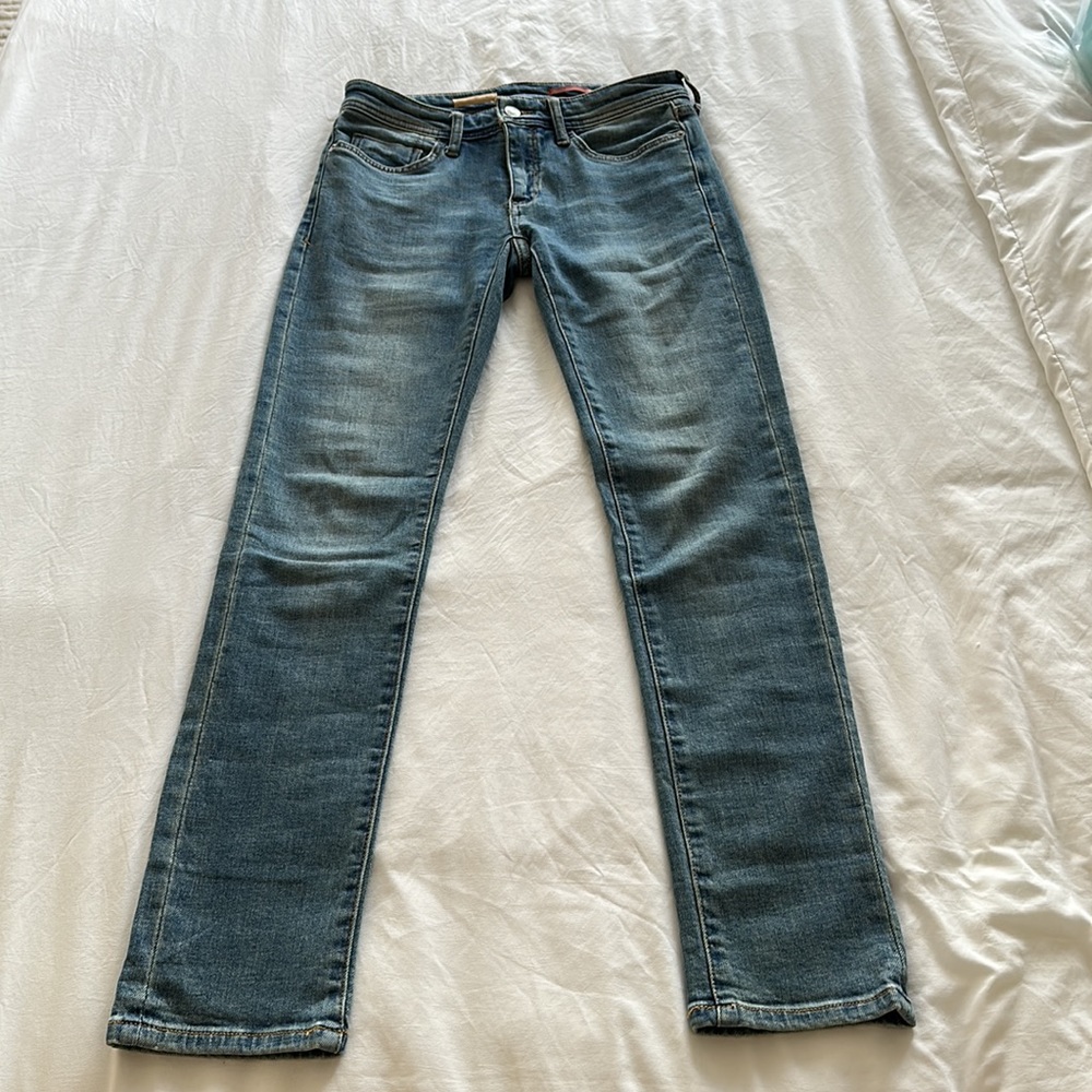 Straight leg Pilcro jeans from Anthropologie, medium wash.